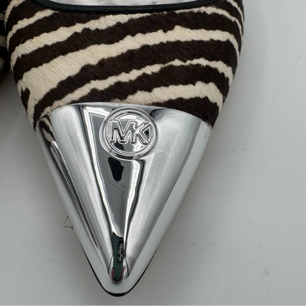 Michael Kors Paxton Leather Calf Hair Zebra Flats with Silver Tone Accents NIB - Picture 7 of 11